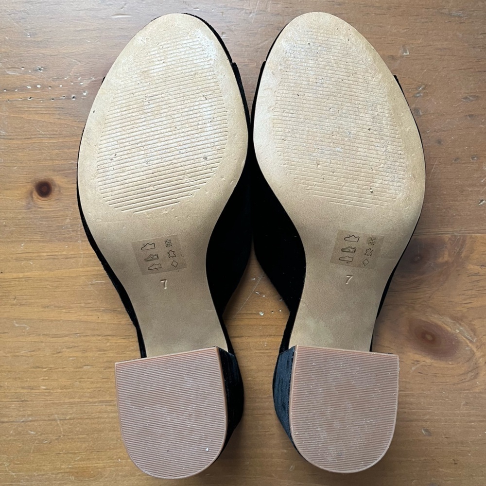 Madewell Women’s Beatriz Trendy Black Velvet Mules Open Toe Block Heel - Picture 10 of 12